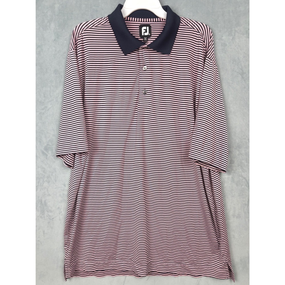 FootJoy FJ ProDry Golf Polo Shirt Mens XL Pink Navy Blue Striped Short Sleeve